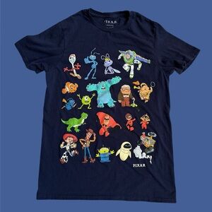 Disney Pixar Character Collage Tee Youth‎ XL Women Small Toy Story Nemo Up Blue
